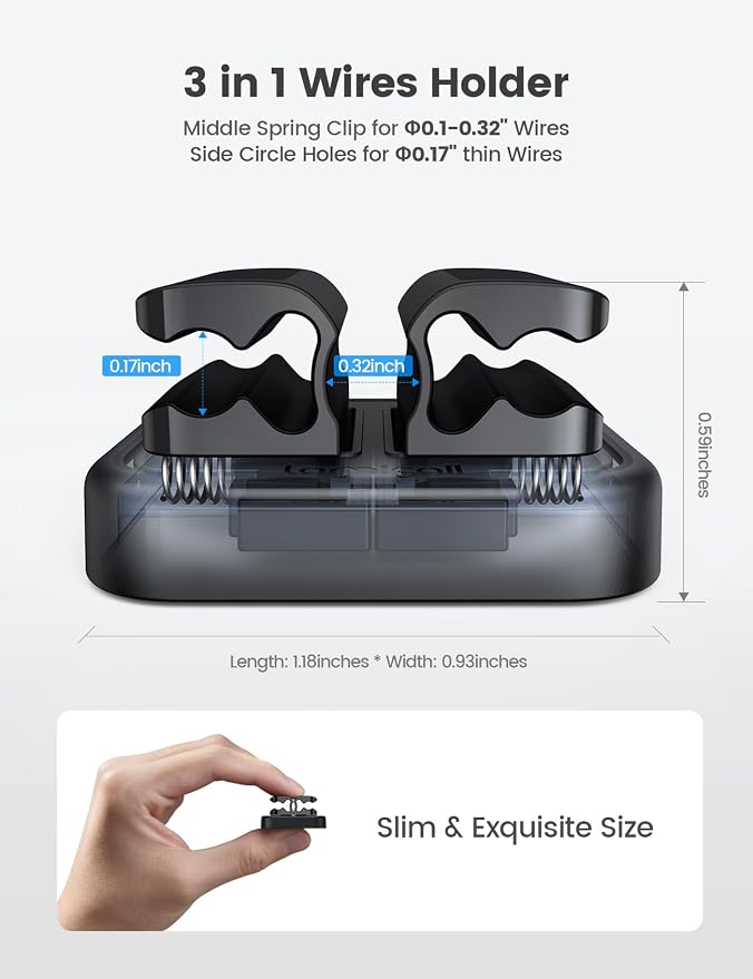 Lamicall 6Pack 3-in-1 Cord Spring Clip Holder - Small Clips for Desk Cable Organizer, Adhesive Adjustable Cable Holder for Charger Wire, USB Cord, Office, Car, Cord Management, Desk Accessories - Image 5