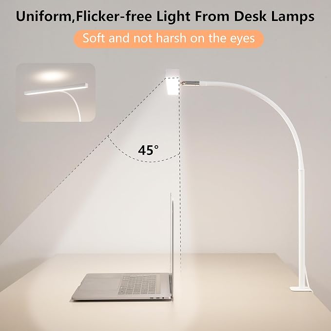 LED Desk Lamp for Office Home, Adjustable Flexible Eye-Caring Desk Light with,5 Modes 10 Brightness Adjustment, USB Adapter Desk Lamp with Clamp-T-W - Image 6