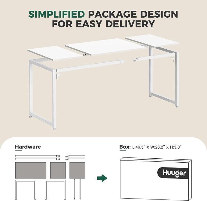 Huuger Computer Desk, 80 Inch Office Desk, Gaming Desk with Storage, Writing Desk Work Desk for Home Office, Study, Long Simple Desk, Large Legroom, Metal Frame, White - Image 8