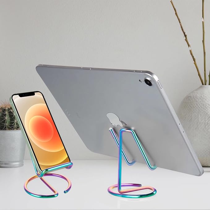 ROPOSY Cell Phone Stand for Desk, Cute Metal Rainbow Cell Phone Stand Holder Desk Accessories, Compatible with All Mobile Phones, iPhone, iPad - Image 3