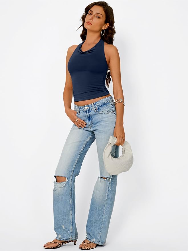 Trendy Queen Halter Tops for Women Going Out Summer Top | Cowl Neck Shirts, Sexy Backless, Fashion Y2K Clothes, Perfect for Party, Club, Vacation, Pair with High-waisted Bottoms - Image 5