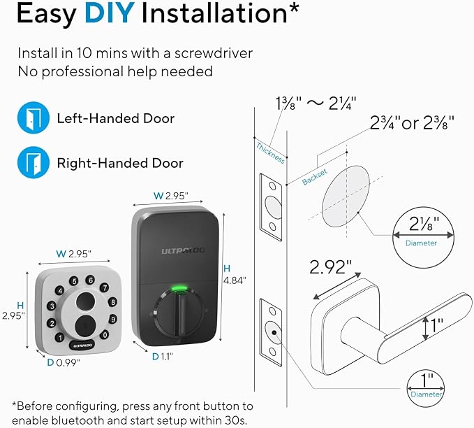 ULTRALOQ Bolt SE Smart Lock with Handle, Built-in Wi-Fi, Matter Over Thread, Works with Apple Home, Alexa, Google, Keyless Deadbolt with Fingerprint, App, Code, Remote Control, Gray - Image 8