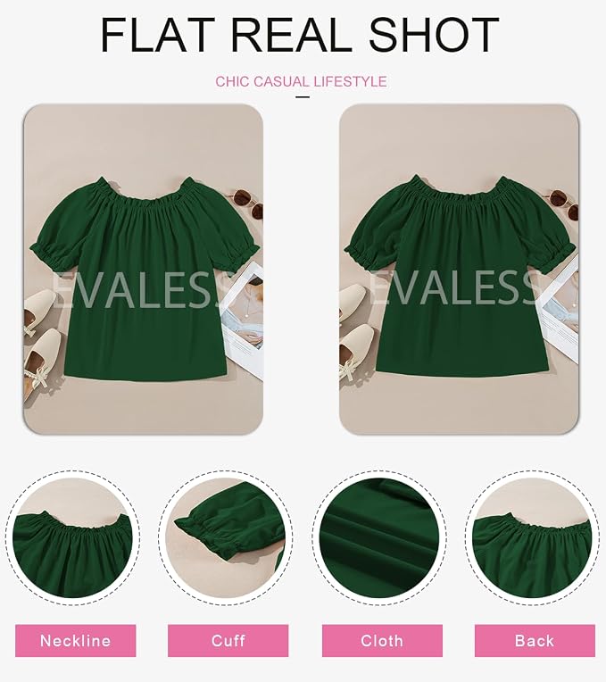 EVALESS Womens Tops Off The Shoulder Blouses for Women Dressy Casual Cute Puff Sleeve T Shirts Fashion 2026 - Image 6