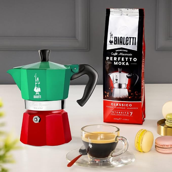 Bialetti - Moka Express Italia Collection: Iconic Stovetop Espresso Maker, Makes Real Italian Coffee, Moka Pot 6 Cups (9 Oz - 270 Ml), Aluminium, Colored in Red Green Silver - Image 3