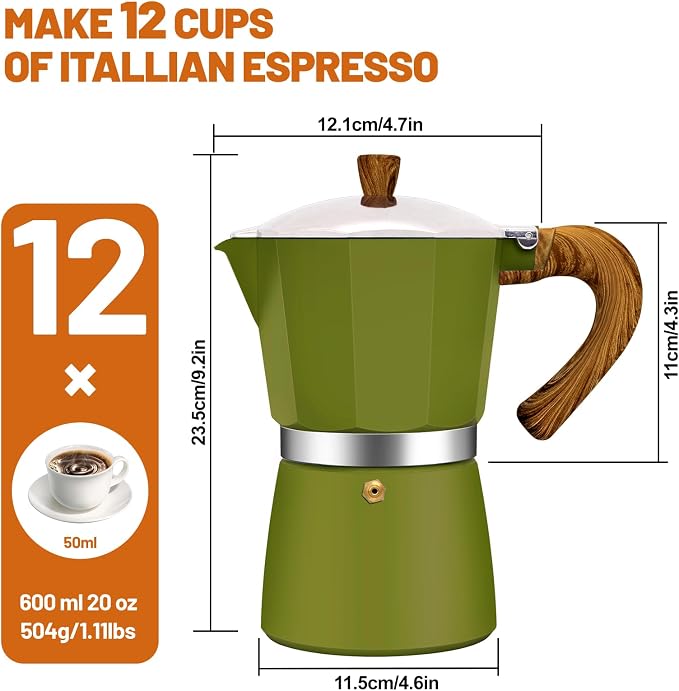 12 Cup Aluminum Espresso Stovetop Moka Pot Express Coffee Maker Percolator Italian Classic Mocha Coffee Machine for Italian and Cuban Cafe Brewing for Home & Camping 600ml 20oz - Image 2
