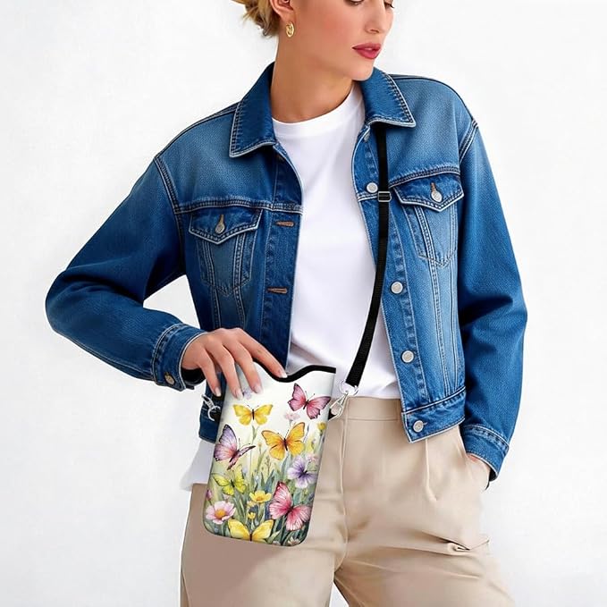 Phone Crossbody Sleeve Butterfly Phone Pouch Wildflowers Neoprene Nylon Waterproof Phone Bag Case with Strap Neck Lanyard Protective Carrying Cover Fits Most Smartphones 7.1 x 3.9 Inch - Image 6