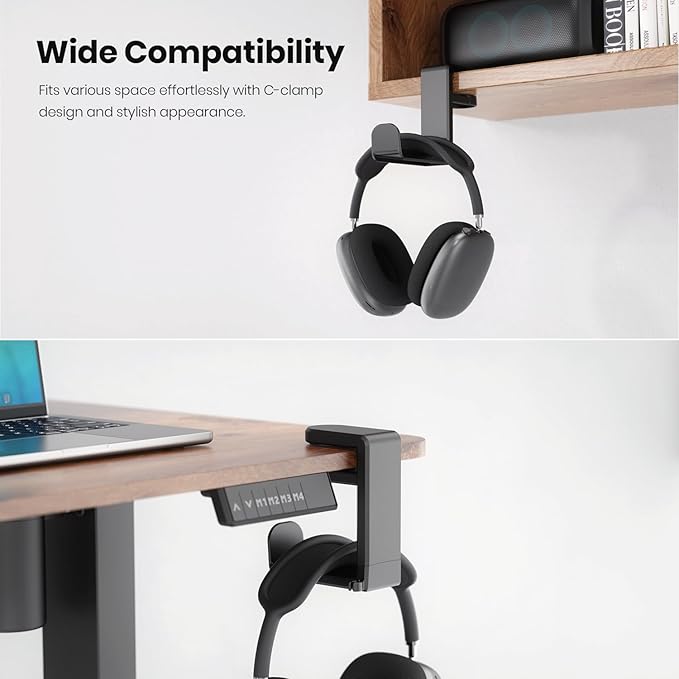 Rotating Headphone Stand - EURPMASK Upgraded PC Gaming Headset Stand, Adjustable Clamp-on Headphone Holder, Headphones Hanger Hook Under Desk with 360 Degree Swivel&Cable Clip Organizer - Darth Vader - Image 4