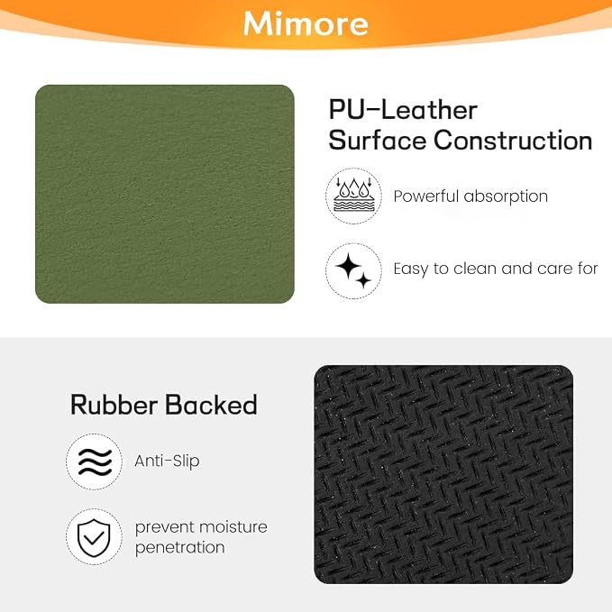 Mimore Coffee Mat - 12x19 Inch Green Countertop Mat - Absorbent, Hides Stains, Rubber Backed - Dish Drying Mat Fits Under Coffee Maker or Espresso Machine - Image 3