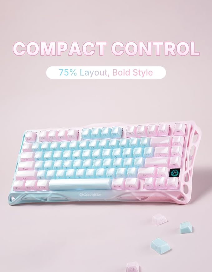 GravaStar Mercury K1 Lite 75% Wireless Mechanical Gaming Keyboard RGB | Gasket Mount, Hot Swappable Linear Switches, Creamy Sound Keyboard, 2.4GHz/USB-C/Bluetooth 5.0, for Win/Mac - Image 5