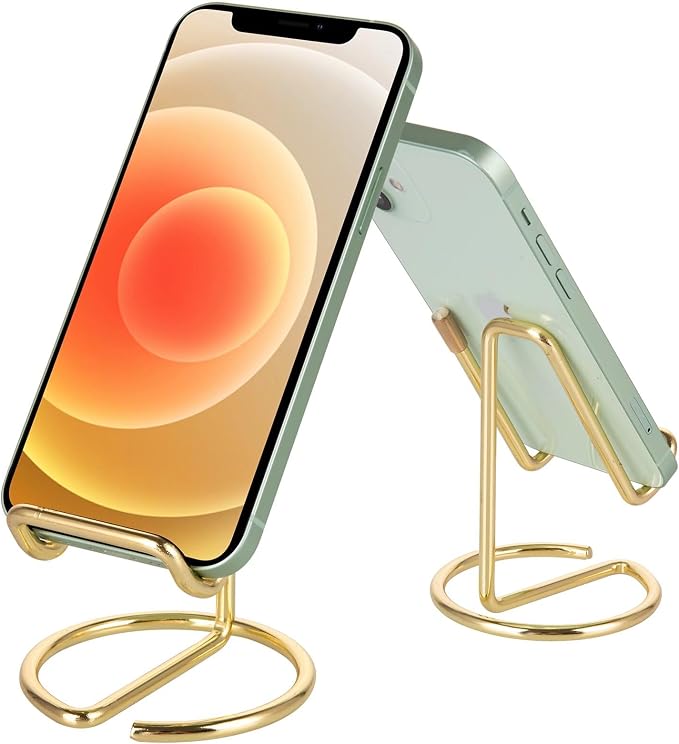 ROPOSY 2 Pack Cell Phone Stand for Desk, Cute Metal Gold Cell Phone Stand Holder Desk Accessories, Compatible with All Mobile Phones, iPhone, iPad by ROPOSY