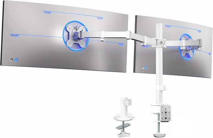 VIVO Dual Ultrawide Monitor Desk Mount, Heavy Duty Fully Adjustable Steel Stand, Holds 2 Computer Screens up to 38 inches and Max 22lbs Each, White, STAND-V038W by Unknown