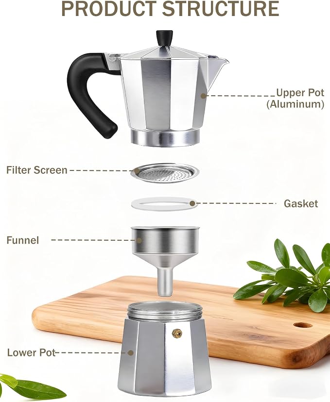 Coffee Maker Stovetop Espresso Maker 14 Cup Aluminum Moka Pot Percolator 23oz 700ml Easy Brewing for Electric Ceramic Stoves Home Camping Italian Cuban Café Classic Silver - Image 8