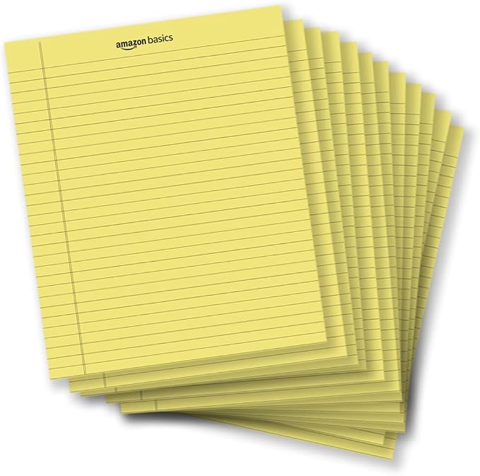 Amazon Basics Legal/Wide Ruled 8.5 x 11.75 inch Legal Pad, Canary, 72 Count (Pack of 12), 50 sheets per pad, 6 packs per carton by AmazonBasics