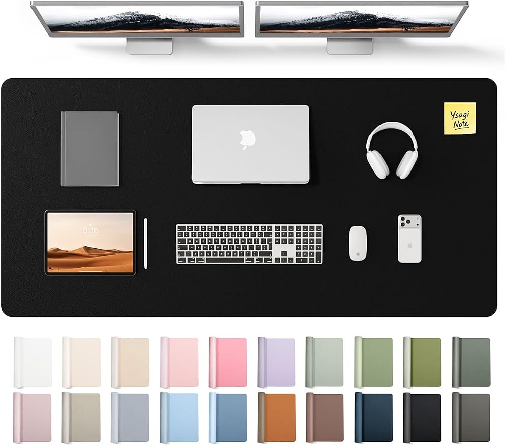 YSAGi Leather Desk Pad Protector, Office Desk Mat, Large Mouse Pad, Non-Slip PU Leather Desk Blotter, Laptop Desk Pad, Waterproof Desk Writing Pad for Office and Home (Black, 55" x 24") by YSAGi