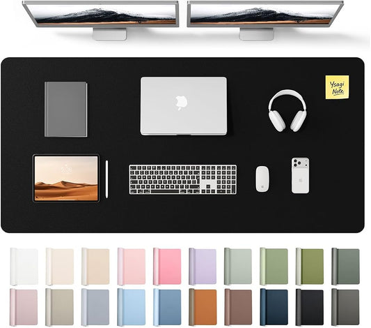 YSAGi Leather Desk Pad Protector, Office Desk Mat, Large Mouse Pad, Non-Slip PU Leather Desk Blotter, Laptop Desk Pad, Waterproof Desk Writing Pad for Office and Home (Black, 55" x 24") by YSAGi