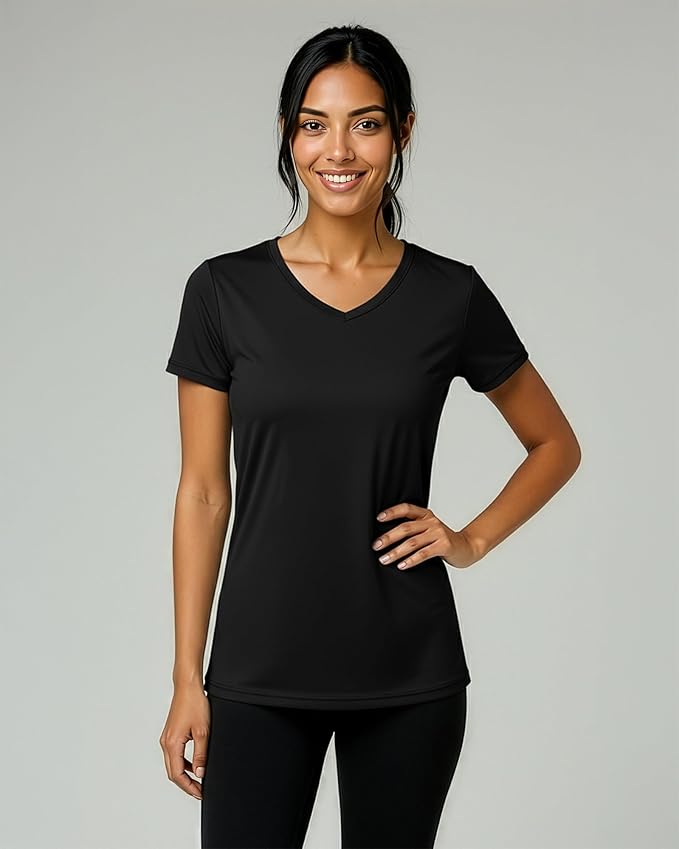 5 Pack Women's Dry Fit V Neck Workout Tops T Shirts Athletic Gym Yoga Tees | Available In Plus Size, Cooling Moisture-Wicking, Short Sleeve, Quick-Dry, Fitness, Stretch, Exercise, Running, Hiking - Image 2