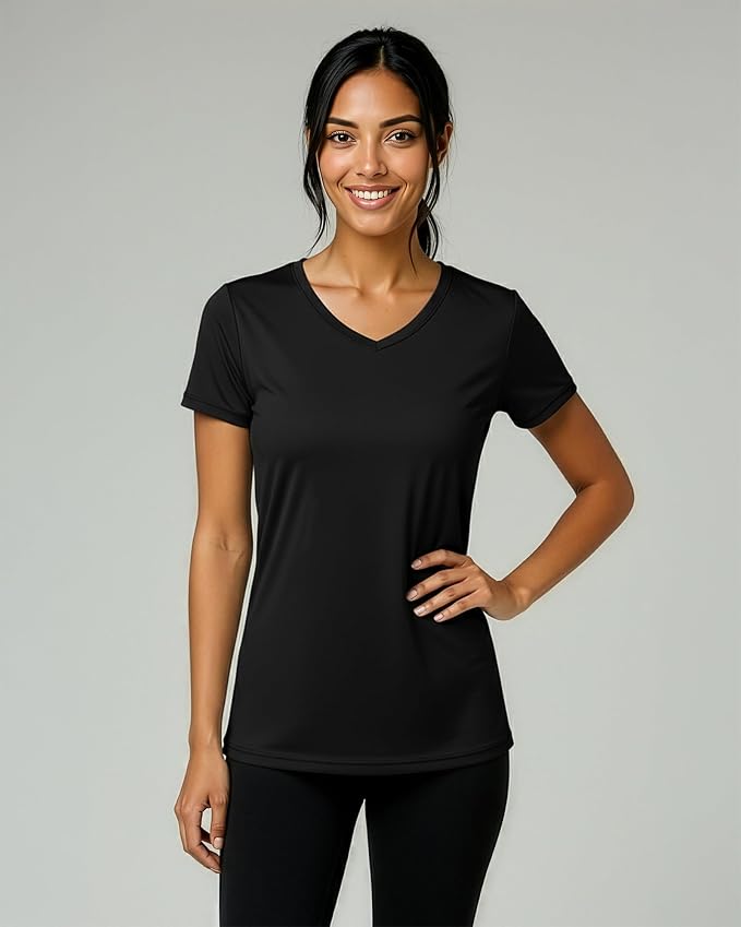 5 Pack Women's Dry Fit V Neck Workout Tops T Shirts Athletic Gym Yoga Tees | Available In Plus Size, Cooling Moisture-Wicking, Short Sleeve, Quick-Dry, Fitness, Stretch, Exercise, Running, Hiking - Image 2
