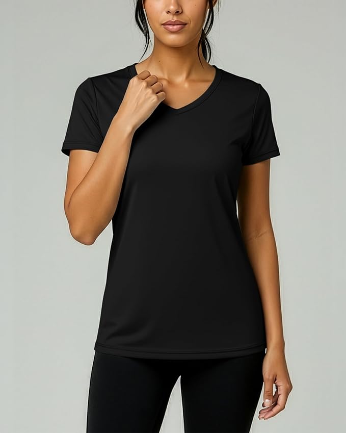 5 Pack Women's Dry Fit V Neck Workout Tops T Shirts Athletic Gym Yoga Tees | Available In Plus Size, Cooling Moisture-Wicking, Short Sleeve, Quick-Dry, Fitness, Stretch, Exercise, Running, Hiking - Image 3