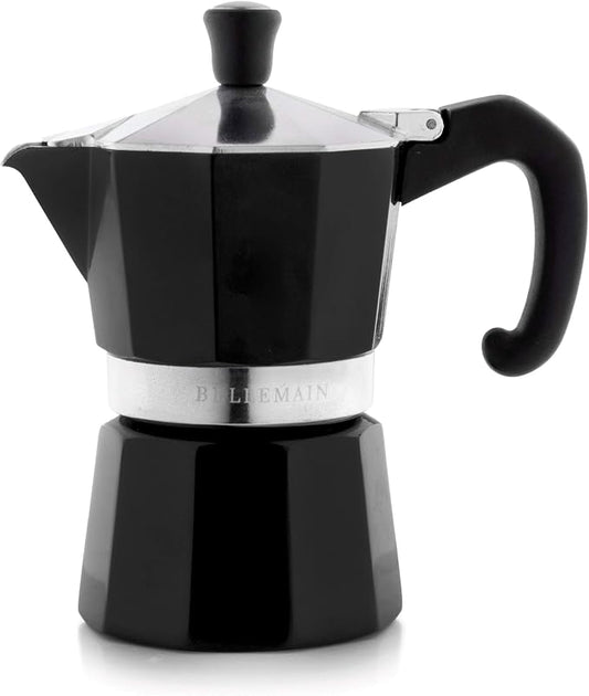 Bellemain Stovetop Espresso Maker, Italian Moka Pot, 3-Cup Black | Classic aluminum design brews rich espresso at home or camping, with an easy-to-use and easy-to-clean design. by Bellemain