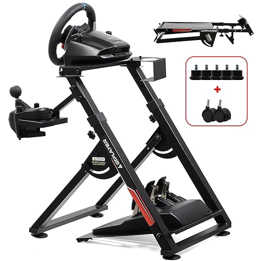 GTPLAYER Sim Racing Wheel Stand Simulator Cockpit Wheel Stand fit for Logitech G25 G27 G29 G920 G923 Thrustmaster T330TS Gaming Stand Wheel Pedals NOT Included, Deep Black With Cup Holder by GTPLAYER
