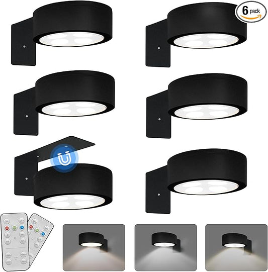 6-Pack Battery Operated Picture Light Magnetic Painting Light with 3 Lighting Modes,Remote and Dimmable Timer Art Display Light for Picture Artworking Frame Portrait,Wireless Wall Decor Puck Lights by Xuolder