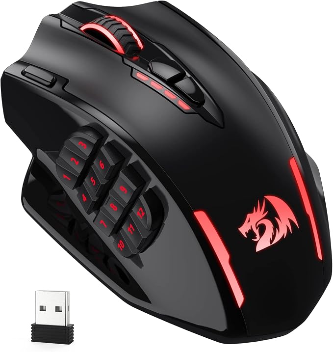 Redragon M913 Wireless RGB MMO Gaming Mouse 16000 DPI Remapping Keys | Cable-Free 0 Delay Dedicated for FPS Gamers, Redefine Keybinding Macro, Vibing Backlight, Ergonomic Grip Body Comfort by REDRAGON