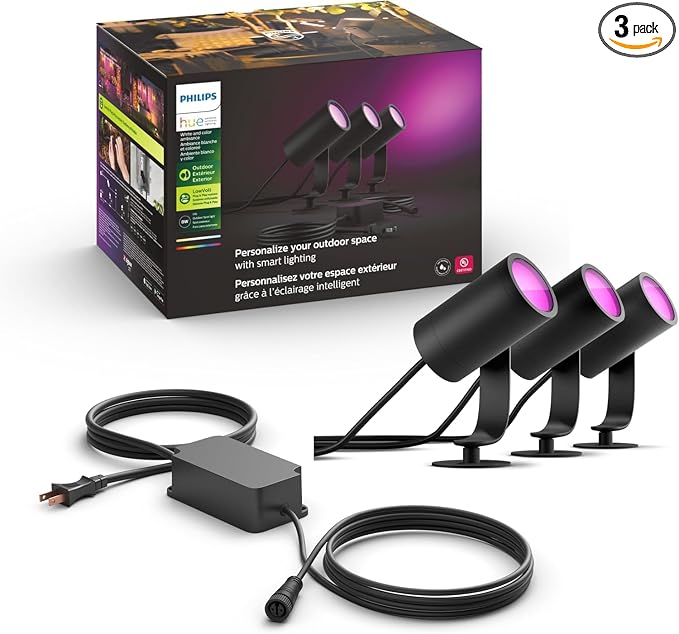 Philips Hue Lily Outdoor Smart Spotlight Base Kit, 3 Pack, White and Color Ambiance LED Walkway Lights, Low Voltage Landscape Lighting, Requires Bridge, Control with App & Voice, Weatherproof by Unknown