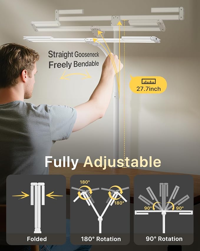 ONEMIX 42" LED Desk Lamp for Home Office, Eye-Caring Desk Light with Adjustable 4-Segment Bar, 1800LM Bright, Remote, Architect Table Lamp with Base for Dual Monitors, Reading, Study, Workbench(White) - Image 2