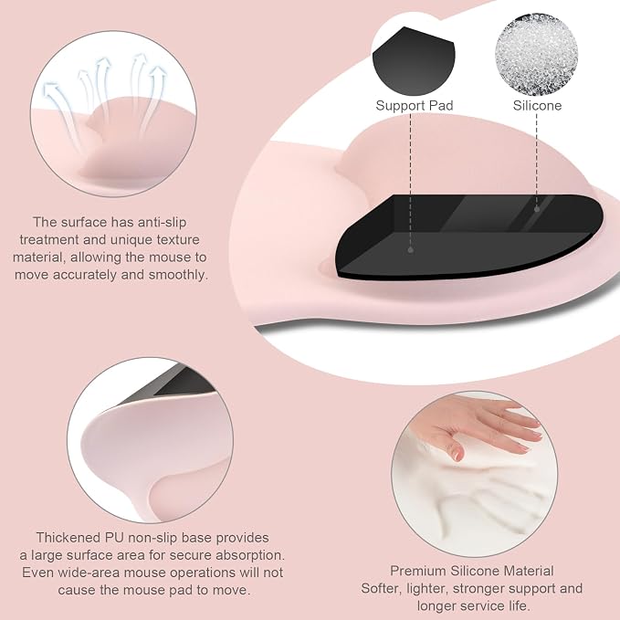 MOSISO Wrist Rest Support for Mouse Pad&Keyboard Set, Chalk Pink | Circle Curved Ergonomic Mousepad Non-Slip Base Home/Office Pain Relief&Easy Typing Pad with Soft Cloth&Silicone Lining - Image 2