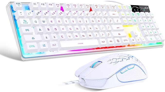 Gaming Keyboard and Mouse Combo, K1 RGB LED Backlit Keyboard with 104 Key for PC/Laptop(White) by MageGee