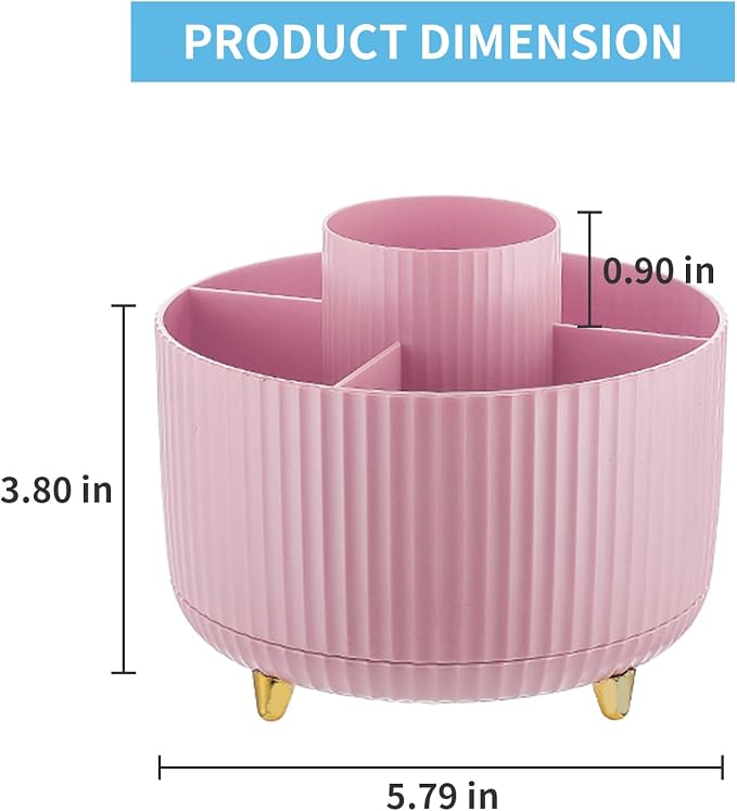 Marbrasse Desk Organizer, 360-Degree Rotating Pen Holder, Desk Organizers and Accessories with 5 Compartments Pencil Organizer, Art Supply Storage Box Caddy for Office, Home(Pink) - Image 5