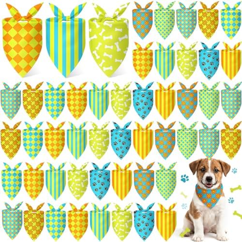 Weewooday 50 Pcs Cartoon Dog Bandana Bulk for Hippie Paw Print Flower Adventure Cute Triangle Soft Dog Bibs Summer Theme Birthday Party Supplies for Small Medium Large Costume 19.7 x 13.8 x 13.8 Inch by Weewooday
