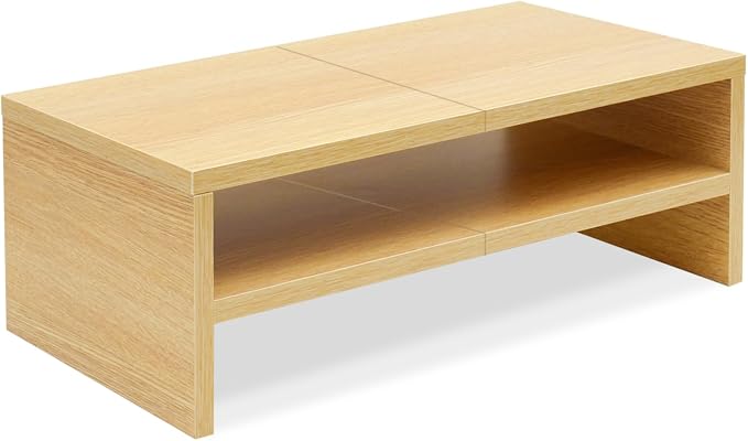 TEAMIX 2 Tiers Desktop Monitor Stand Riser 20 Inch Printer Stand with Storage Small TV Riser Laptop Wooden Desk Organizer Shelf Bookshelf Maple (Natural Maple, 2 Tiers) | Laptop/PC/Printer/Keyboard Storage, Ergonomic Design, 15mm thick Sturdy Wood Boar... by TEAMIX