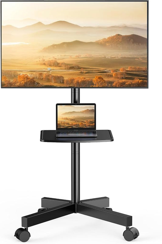PERLESMITH Rolling TV Stand for 23-63 Inch Flat/Curved Screen TVs up to 88 lbs, Mobile TV Stand on Wheels, Portable TV Stand with Tilt & Height Adjustable,Outdoor TV Stand Max VESA 400x400mm by PERLESMITH