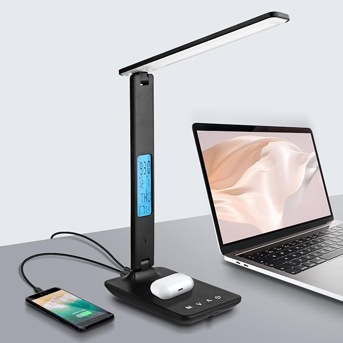 LAOPAO Desk Lamp with Wireless Charger: USB Charging Port, Table Lamp with Clock, Desk Lamps for Home Office College Dorm Room Essentials - Image 6