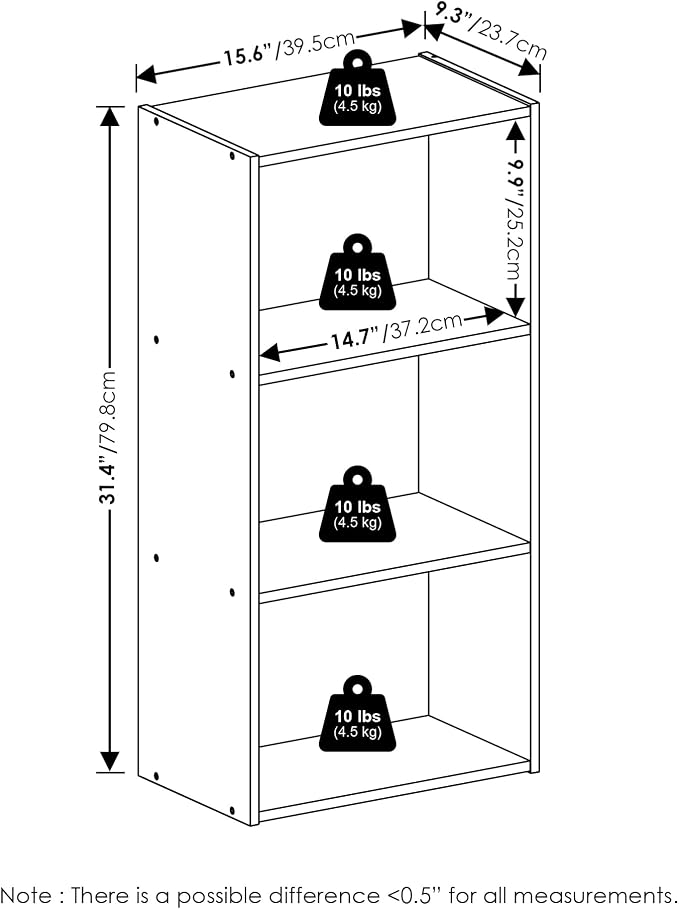 Furinno LUDER Book Shelf, 3-Tier Modern Bookshelf, Open Shelves Bookcase, 9.3" x 16" x 31.4", for Living Room, Bedroom, Home Office, Amber Pine - Image 3
