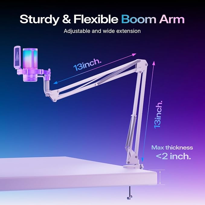MAONO DGM20S USB Microphone for PC with Clear Voice & Noise Reduction | RGB Lighting, Tap-to-Mute, Gain Control, Monitoring and Boom Arm for Discord Gaming, Streaming, Content Creation.Purple - Image 8
