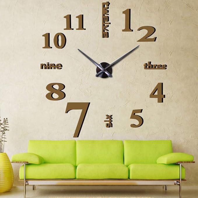 FASHION in THE CITY New 3D DIY Mirror Surface Wall Clocks Modern Design Living Room Decorative Wall Watches … (Coffee) by FASHIONinTHECITY
