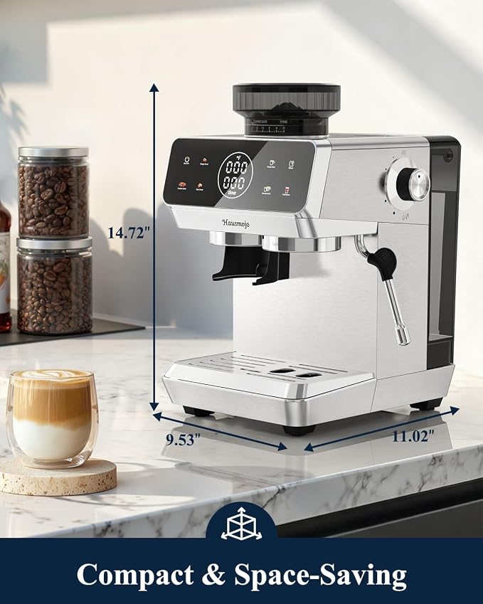 CM1620 Espresso Machine with Built-in Burr Grinder, 20 Bar Bean-to-Cup Espresso Maker with 44 Grind Settings & Steam Wand, Touchscreen Coffee Machine for Latte, Cappuccino - Image 8
