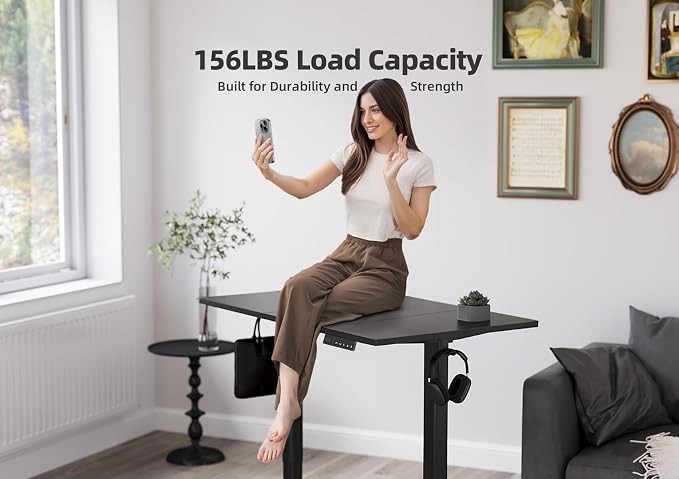 YDN 48 x 24 Inch Black Electric Standing Desk | Adjustable Height, Sit Stand, Cable Management, Ergonomic, Home Office - Image 4