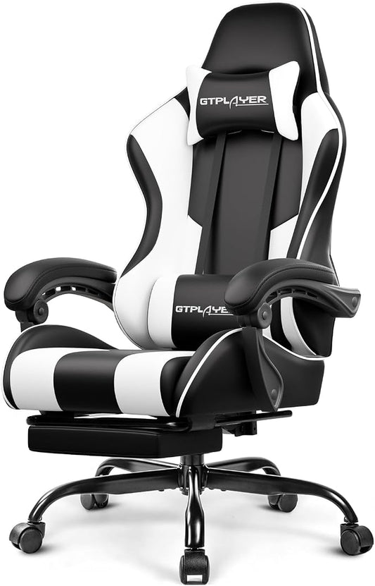 GTPLAYER Gaming Chair, Computer Chair with Footrest and Lumbar Support, Height Adjustable Game Chair with 360°-Swivel Seat and Headrest and for Office or Gaming (Pearl White) by GTPLAYER