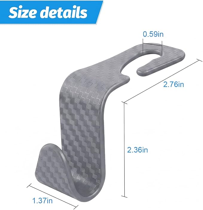 4PCS Car Seat Headrest Hooks, Auto Back Seat Hanger Holder, Durable Stylish Vehicle Organizer Universal Car Interior Accessories, Storage Hooks for Purses, Bags, Clothes (Carbon Fiber/Grey) - Image 2