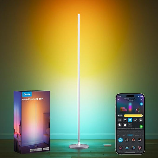 Govee RGBIC Floor Lamp, 1000lm LED Corner Lamp | Works with Alexa, Smart Modern Floor Lamp with Music Sync and Color Changing Standing Lamp for Bedroom Living Room Silver by Unknown