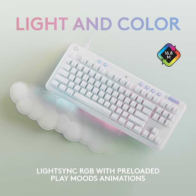 Logitech G713 Wired Mechanical Gaming Keyboard with LIGHTSYNC RGB Lighting, Linear Switches (GX Red), and Keyboard Palm Rest, PC and Mac Compatible - White Mist - Image 3