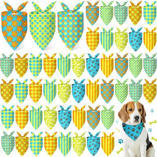 Weewooday 50 Pcs Cartoon Dog Bandana Bulk for Hippie Paw Print Flower Adventure Cute Soft Triangle Dog Bibs Summer Theme Birthday Party Supplies for Small Medium Large Costume 25.6 x 17.7 x 17.7 Inch by Weewooday