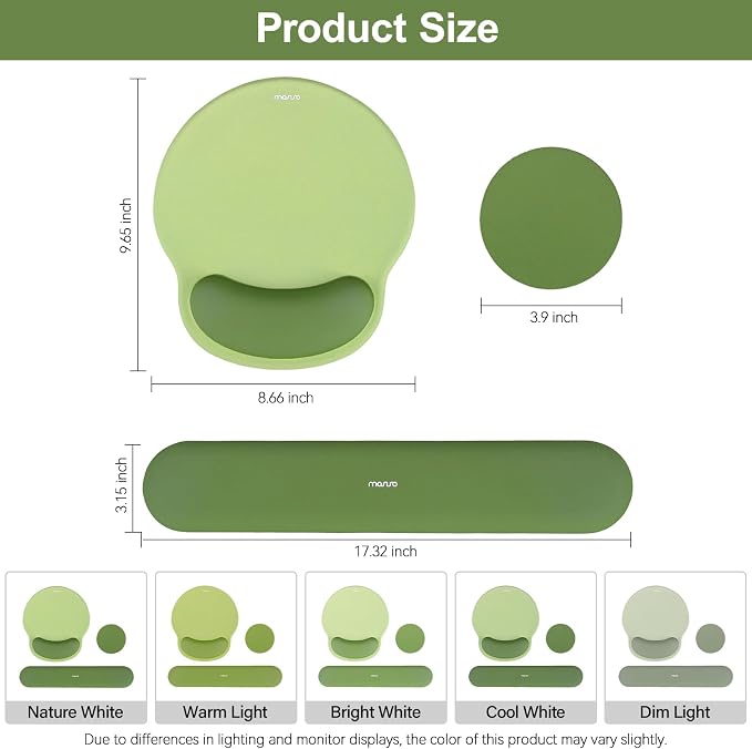 MOSISO Wrist Rest Support for Mouse Pad&Keyboard Set, Olive Green | Circle Curved Ergonomic Mousepad Non-Slip Base Home/Office Pain Relief&Easy Typing Pad with Soft Cloth&Silicone Lining - Image 7
