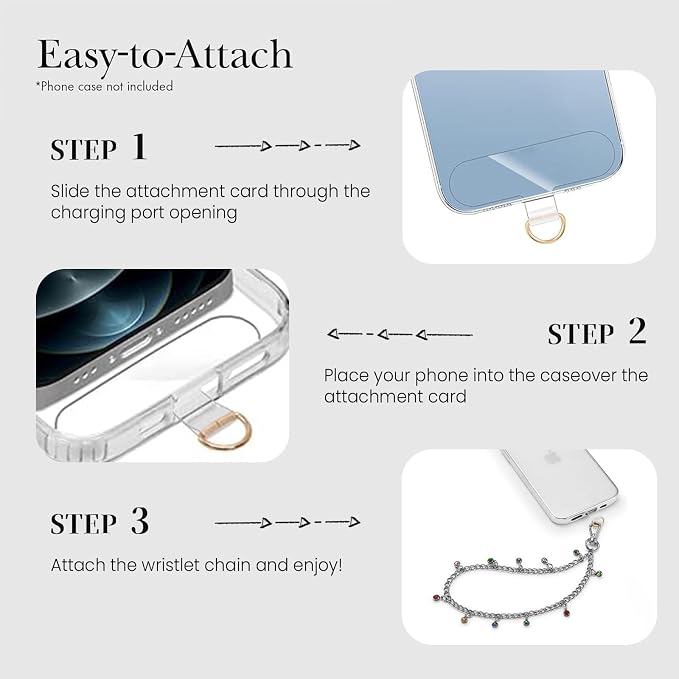 Phone Charm Wrist Strap Silver Metal Chain Detachable Lanyard Hand Wristlet Fashion Shine Finger Grip Anti-drop with 2 Tether Tab for Women Girls Universal for iPhone 16 Pro Max Colorful Gem - Image 5