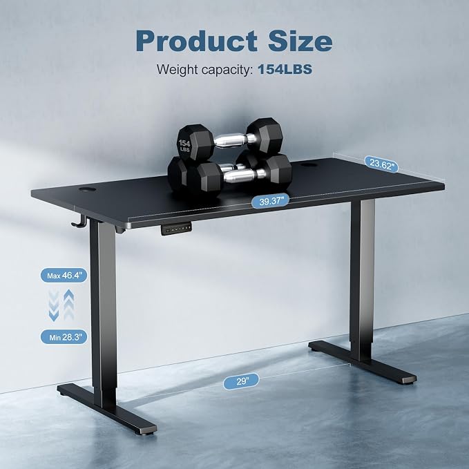 DUMOS 40 Inch Electric Standing Desk, Memory Adjustable Home Office Desk | Sit Stand Up Desk for Work Home Office,Adjustable Desk, Rising Computer Table with Splice Board,Cable Management,Hook,Black - Image 7