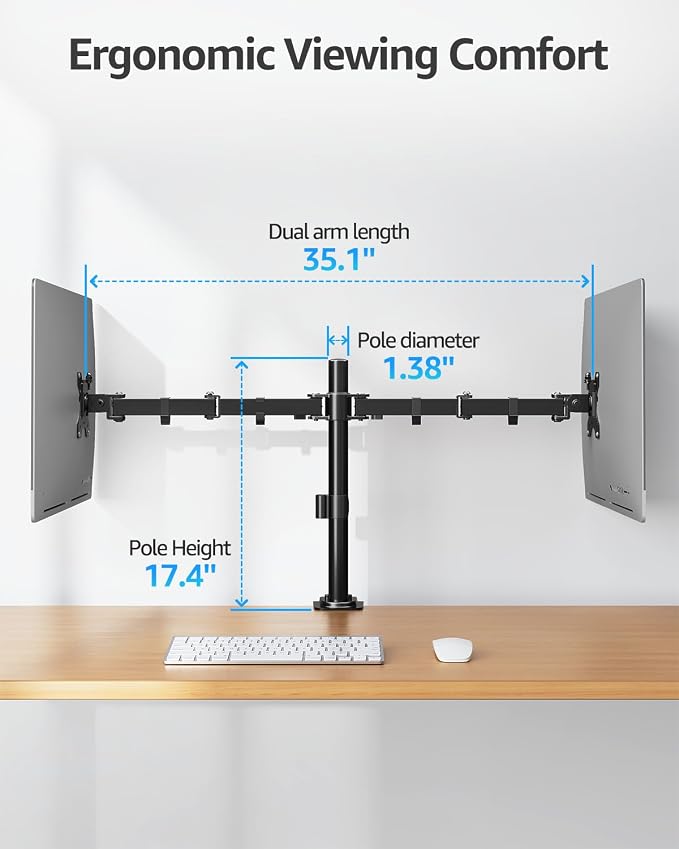 MOUNTUP Dual Monitor Desk Mount, Max 32 Inch up to 17.6lbs, Fully Adjustable Dual Monitor Arm for 2 LCD Screens, Double Monitor Stand with C-Clamp and Grommet Base - Image 4