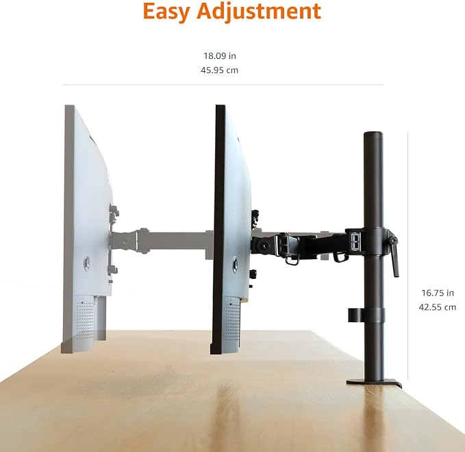 Amazon Basics Adjustable Single Monitor Arm Desk Mount, Holds up to 32" (38” Ultrawide) and 22 lbs, Adjustable Tension, VESA 75x75/100x100, Black - Image 4